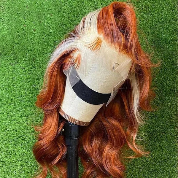 Ginger Wig With Blonde Highlights 13x4 Body Wave Glueless HD Transparent Lace Front Wigs For Wig