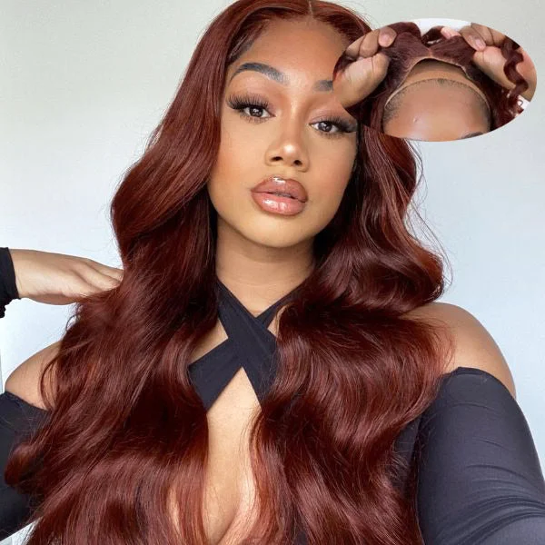 Install & GO Glueless 33# Reddish Brown Body Wave 4x4 13x4 Lace Wigs Wear On The Daily Wig