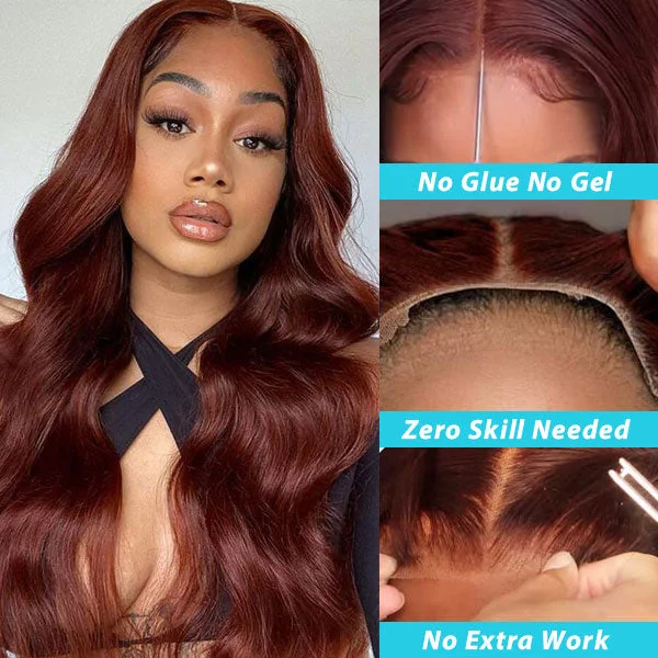 Install & GO Glueless 33# Reddish Brown Body Wave 4x4 13x4 Lace Wigs Wear On The Daily Wig