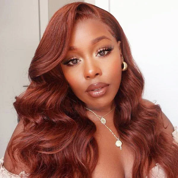 Install & GO Glueless 33# Reddish Brown Body Wave 4x4 13x4 Lace Wigs Wear On The Daily Wig