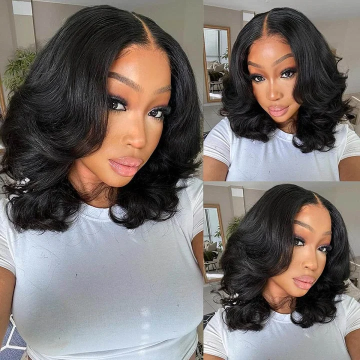 Pre Cut Lace Short Wavy 13x5 Lace Bob Wig Glueless Human Hair Wig