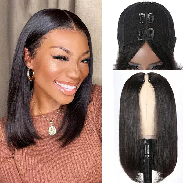 Glueless Straight Bob V Part Wig Beginner Friendly Natural Scalp Thick Human Hair Ashimaryhair