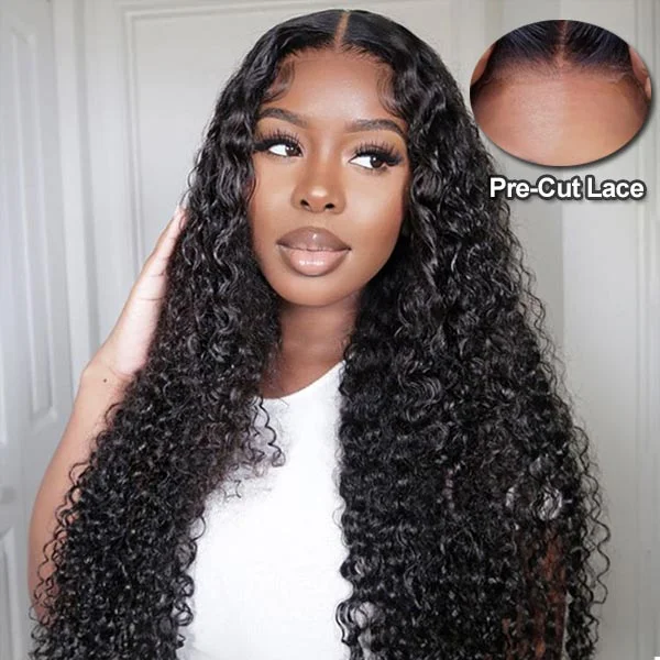 Flowy Glueless Wear And Go Jerry Curly 13x4 HD Frontal Wig With Pre-cut Lace Ready to Wear Wig  Pre Bleach Knots & Plucked Hairline