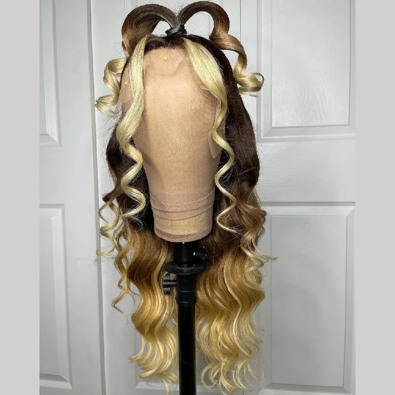 Gradient Blond & Yellow Brown & Dark Brown Body Wavy Lace Front Wig