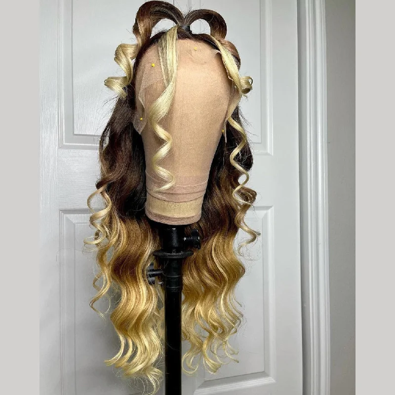 Gradient Blond & Yellow Brown & Dark Brown Body Wavy Lace Front Wig