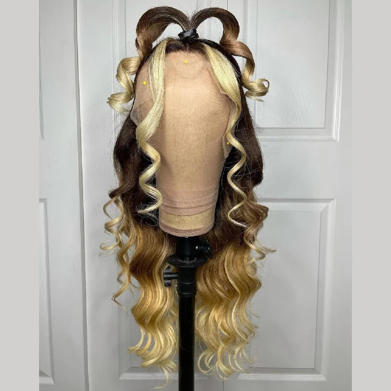 Gradient Blond & Yellow Brown & Dark Brown Body Wavy Lace Front Wig