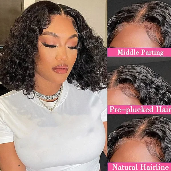 Water Wave Bob Wig 13x4x1 T Part Human Hair Wigs Short Hairstyles