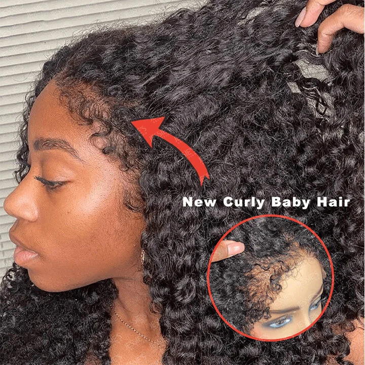 Handmade 4C Hairline Glueless Curly 13x4 Lace Front Bob Wig With Curly Edges Kinky Baby Hair