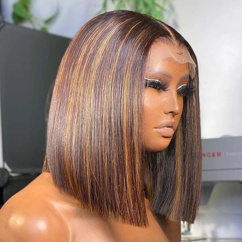 Highlight Bob Wig 13x6 Transparent Lace Front Human Hair Wigs Straight Hair