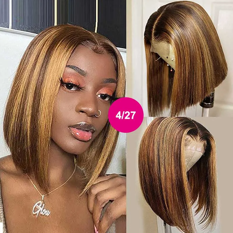 Highlight Bob Wig 13x6 Transparent Lace Front Human Hair Wigs Straight Hair