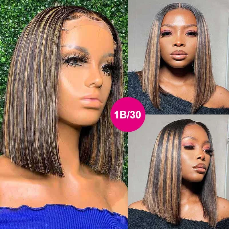 Highlight Bob Wig 13x6 Transparent Lace Front Human Hair Wigs Straight Hair