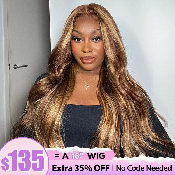 Clearance Sale | 4/27 Highlight Body Wave 13x4 Transparent Lace Lace Front Wigs Human Hair Pre-Plucked Color Wigs