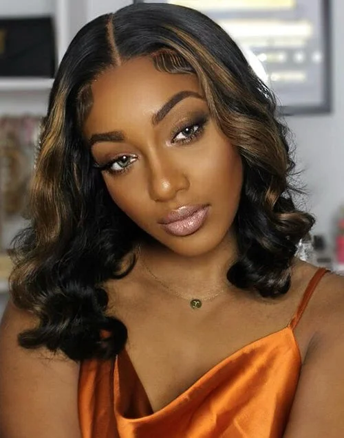 Highlight Honey Blonde Wavy 4x4 Lace Bob Wig Glueless 13x4 Lace Front Bob Human Hair Wig