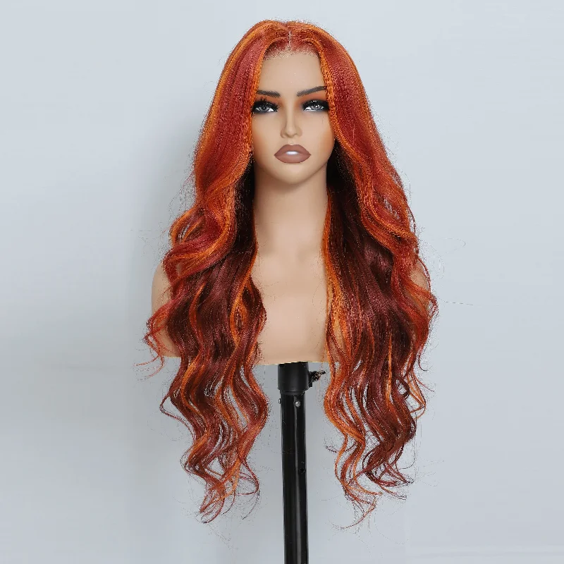 Highlight Red Ginger Body Wave Human Hair Wigs 180% HD Lace Frontal Wig Pre Plucked Glueless Wavy Lace Wigs For Women