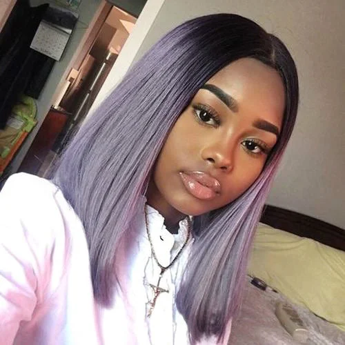 Hot Beauty Hair 1B/Purple Frontal Lace Bob Wig