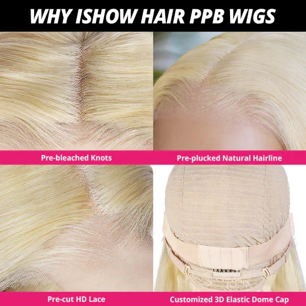 Ishow PPB™ Invisible Knots 613 Honey Blonde Color Body Wave Glueless Ready To Wear Wigs Pre Cut Lace