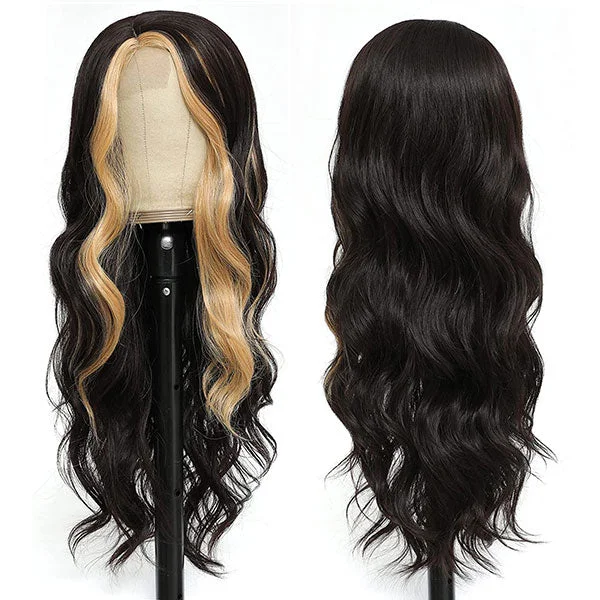 Junoda Caramel Honey Blonde Skunk Stripe Hair Body Wave Lace Front Wig TikTok