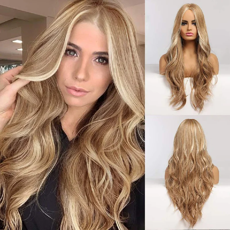 Kaitlyn Blonde With Highlights Synthetic Beach Waves Wig