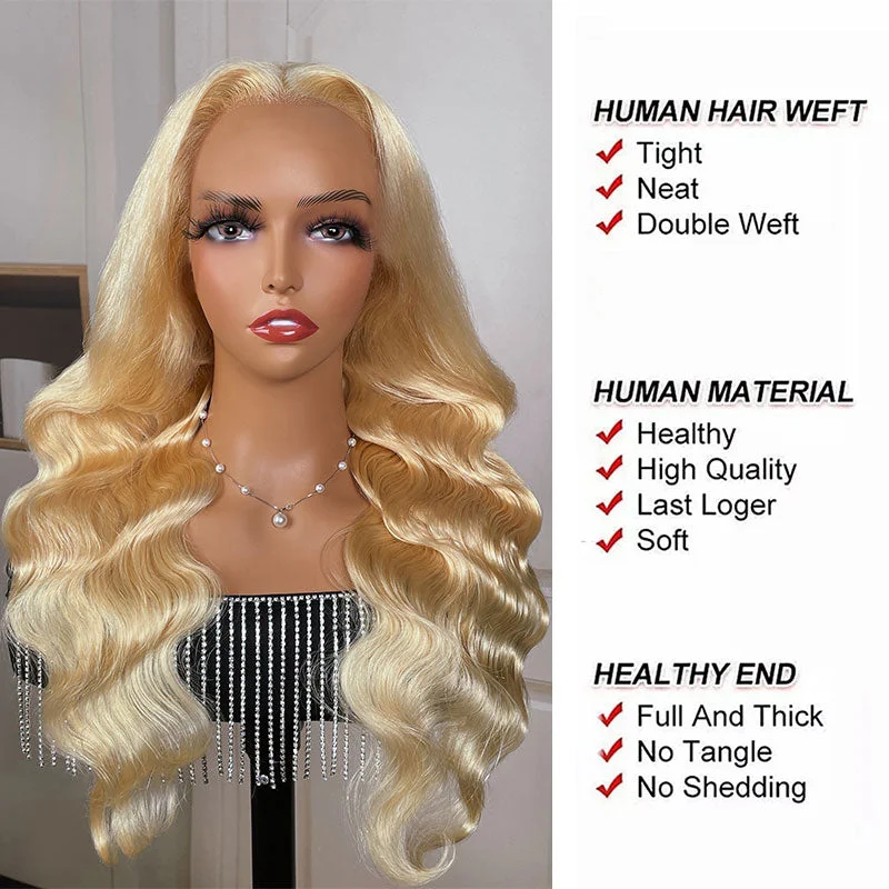 Klaiyi 613 Honey Blonde Body Wave Lace Closure Wig 5*5 HD Glueless Human Hair Wigs 200 Density