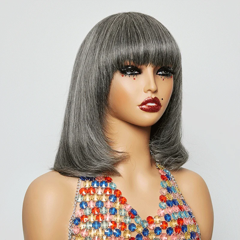 Glueless Layer Salt & Pepper Color Bob Wig Straight