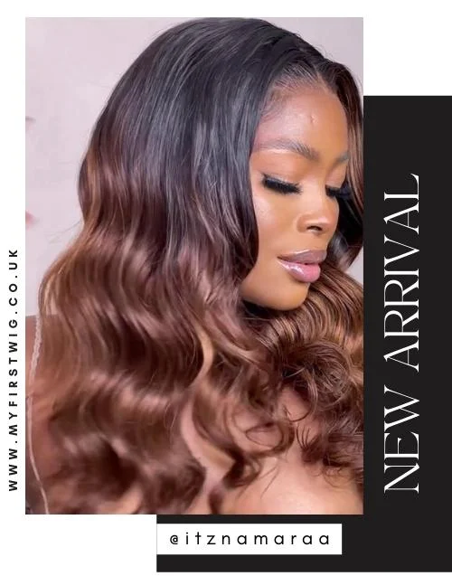 MINENHLE - INDIAN HUMAN HAIR OMBRE BROWN BEACH WAVE LACE FRONT WIG - LFW068