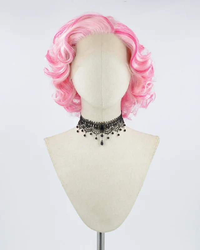 Mixed Pink Short Curly Synthetic Lace Front Wig WW482