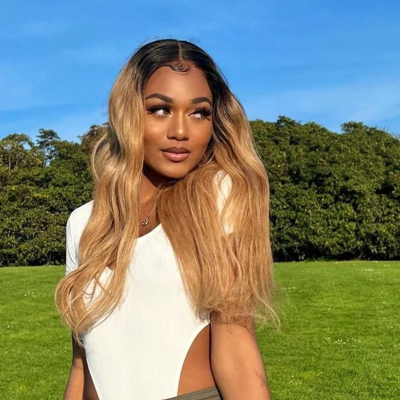 Ombre 1B/27 Honey Blonde Color Body Wave HD Lace Front Wigs