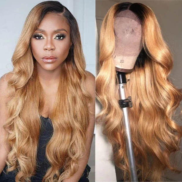 Ombre 1B/27 Honey Blonde Color Body Wave HD Lace Front Wigs