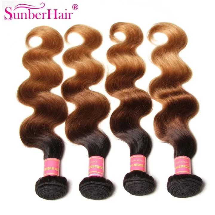 Sunber Hair Ombre Brazilian Body Wave Virgin Hair 3/4 Bundles T1B/4/27 Color 100% Human Hair Weave