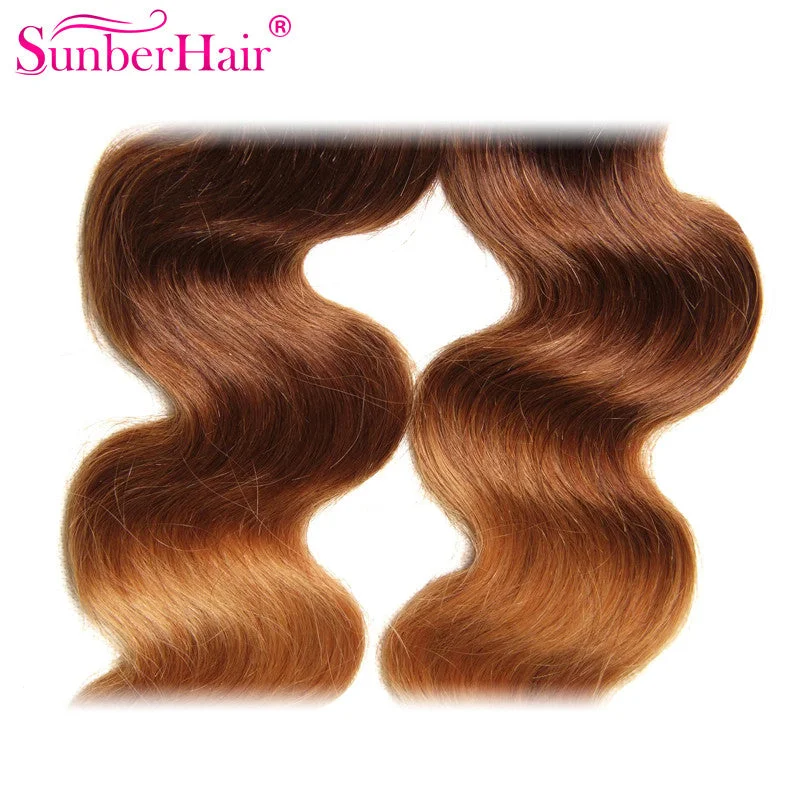 Sunber Hair Ombre Brazilian Body Wave Virgin Hair 3/4 Bundles T1B/4/27 Color 100% Human Hair Weave