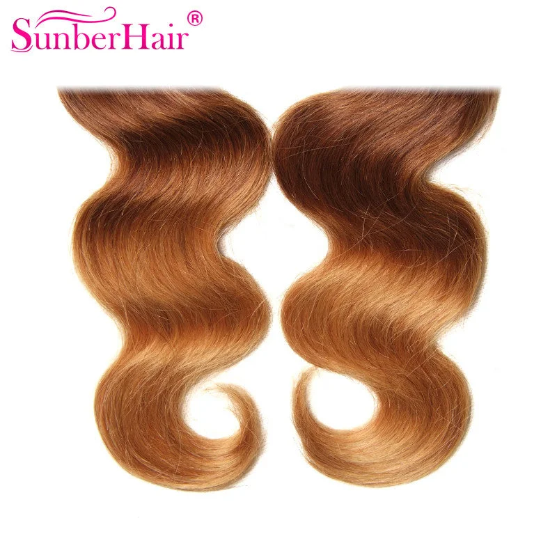 Sunber Hair Ombre Brazilian Body Wave Virgin Hair 3/4 Bundles T1B/4/27 Color 100% Human Hair Weave