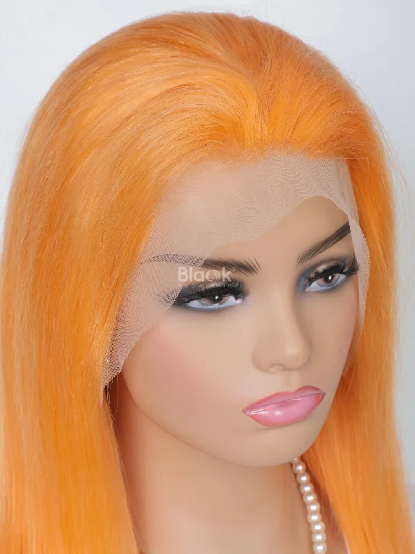 Orange Bob Wig Human Hair 13x4 Transparent Lace Wig Preplucked Hairline