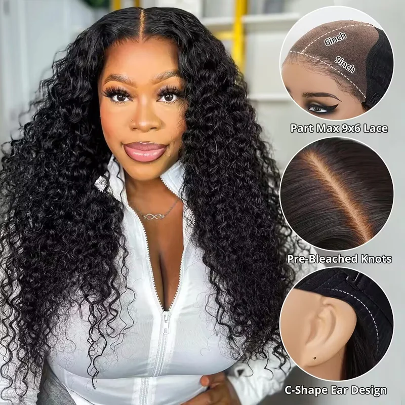 Pre-cut 9x6 Lace M-cap Wear Go Glueless Mini Knots Deep Wave HD Lace Front Wig Pre-plucked