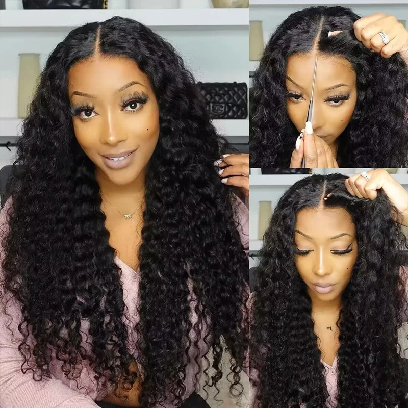 Pre-cut 9x6 Lace M-cap Wear Go Glueless Mini Knots Deep Wave HD Lace Front Wig Pre-plucked