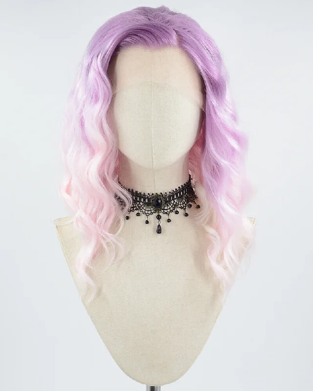 Purple Ombre Pink Curly Short Synthetic Lace Front Wig WW694