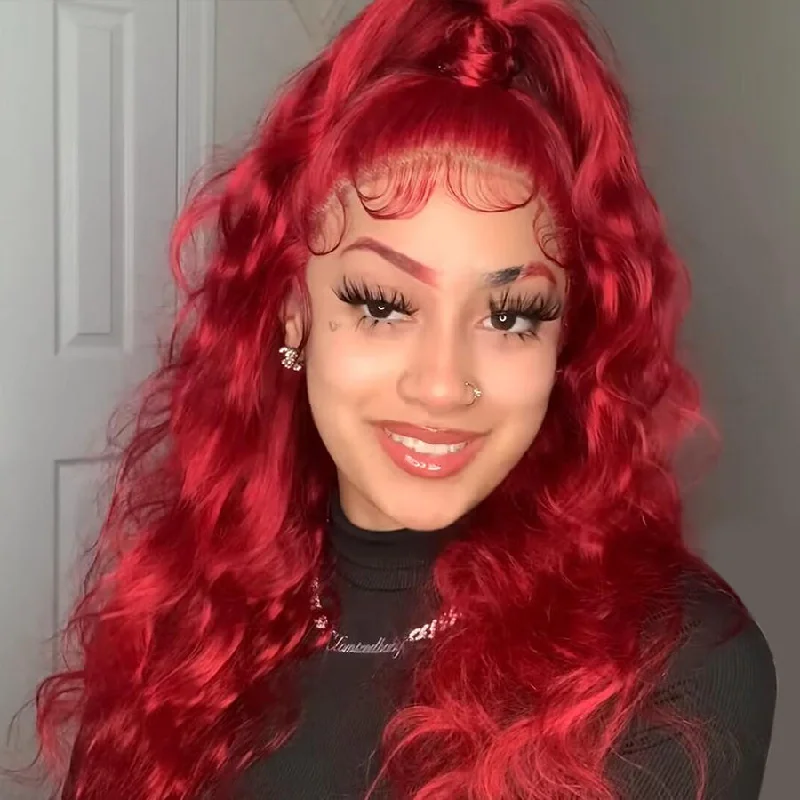 Red Color Glueless Wig Straight Body Wave 5x5 13x4 HD Lace Front Wigs