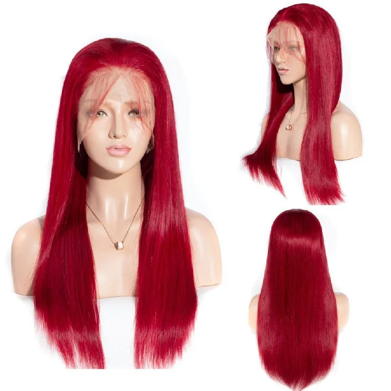 Red Color Glueless Wig Straight Body Wave 5x5 13x4 HD Lace Front Wigs