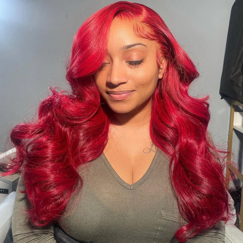 Red Color Glueless Wig Straight Body Wave 5x5 13x4 HD Lace Front Wigs