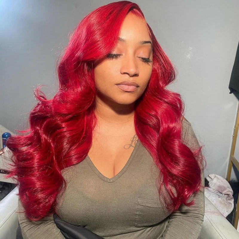 Red Color Glueless Wig Straight Body Wave 5x5 13x4 HD Lace Front Wigs