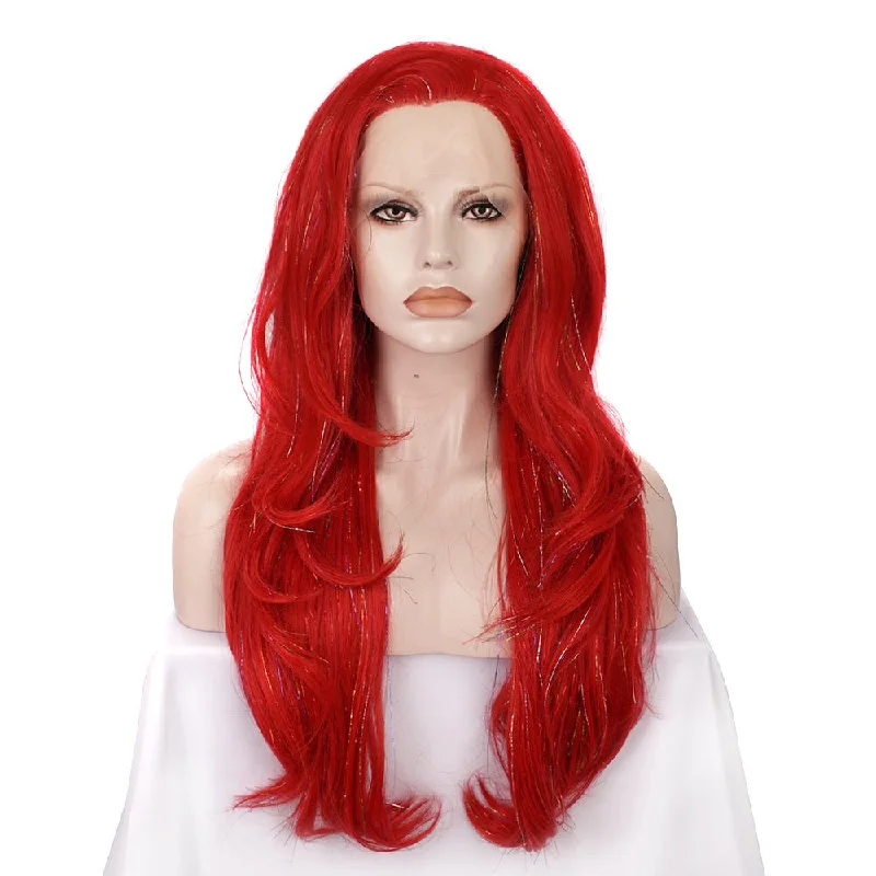 Red Synthetic Lace Front Wig With Tinsel Hair