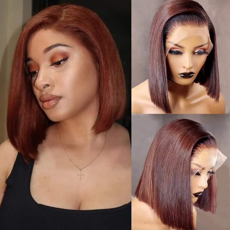 Reddish Brown Straight Bob Wig Human Hair Wig4*4/13*4/13*6 Lace Front Wig