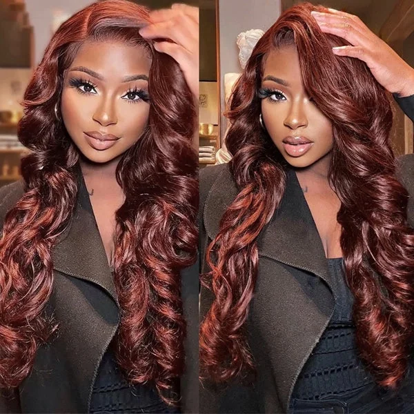 Reddish Brown #33 Colored Body Wave Human Hair Lace Frontal Wig 13x4 13x6 HD Transparent Lace Front Wig Pre Plucked Lace Wig For Women