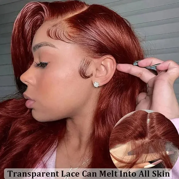 Reddish Brown #33 Colored Body Wave Human Hair Lace Frontal Wig 13x4 13x6 HD Transparent Lace Front Wig Pre Plucked Lace Wig For Women