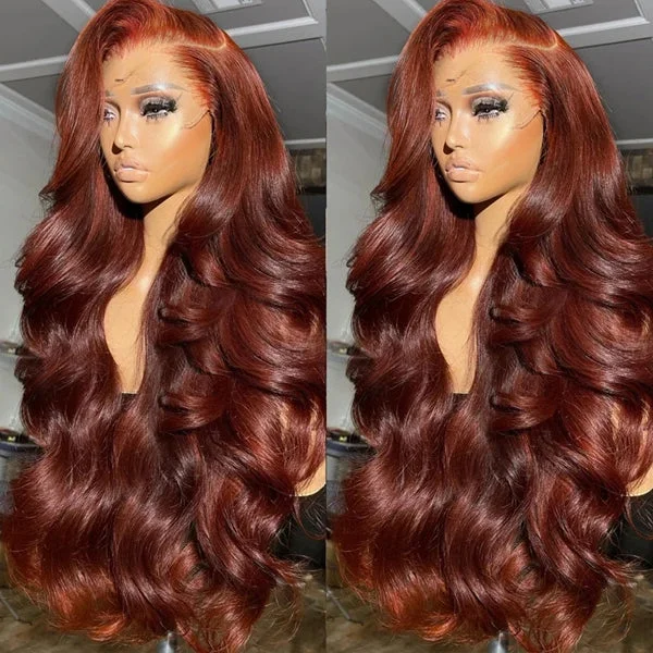 Reddish Brown #33 Colored Body Wave Human Hair Lace Frontal Wig 13x4 13x6 HD Transparent Lace Front Wig Pre Plucked Lace Wig For Women