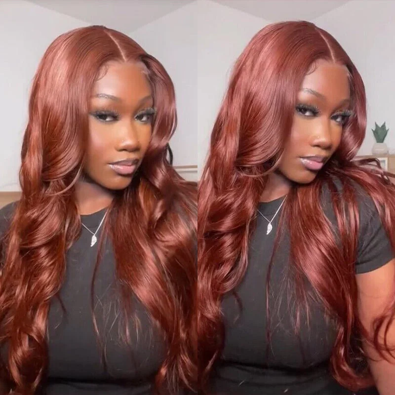 Reddish Brown Wig Sterly HD Transparent Lace Auburn Body Wave Human Hair Wigs