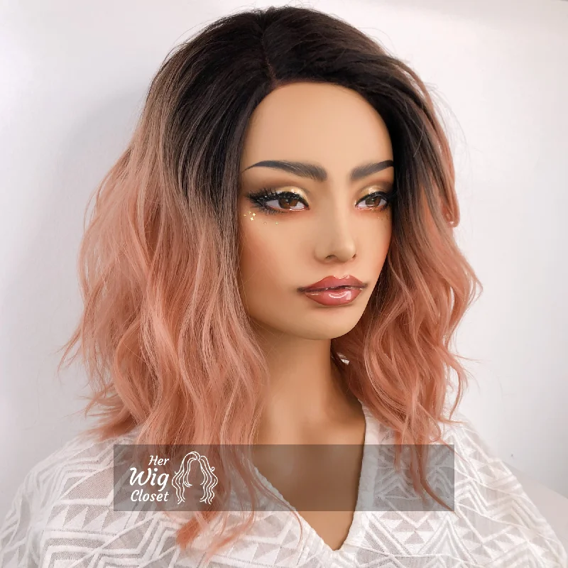 Rose Pink Ombre Wavy Lace Front Wig Aster