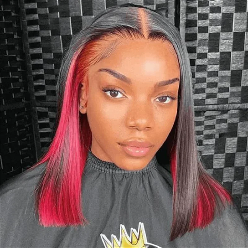 Peekaboo Highlights Red Colored Transparent 4x4/13x4 Lace Human Hair Bob Wigs Glueless Human Hair