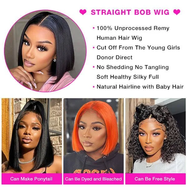 Free Part Bob Wig Straight Human Hair Wigs With Full Ends 250% Density