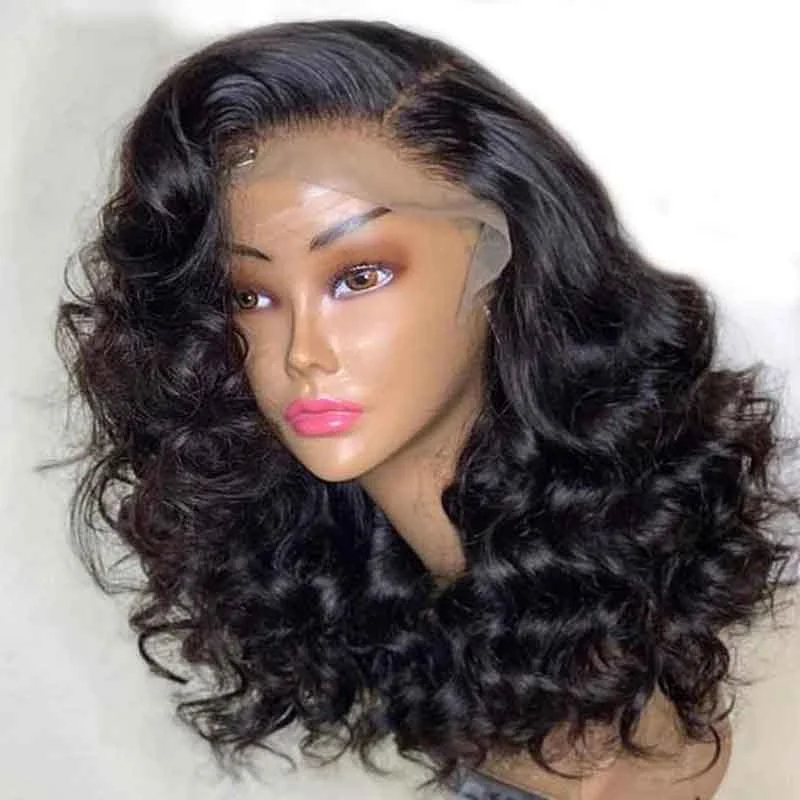 Short Wavy Bob Lace Wig Wand Curls Human Hair Lace Front Wig