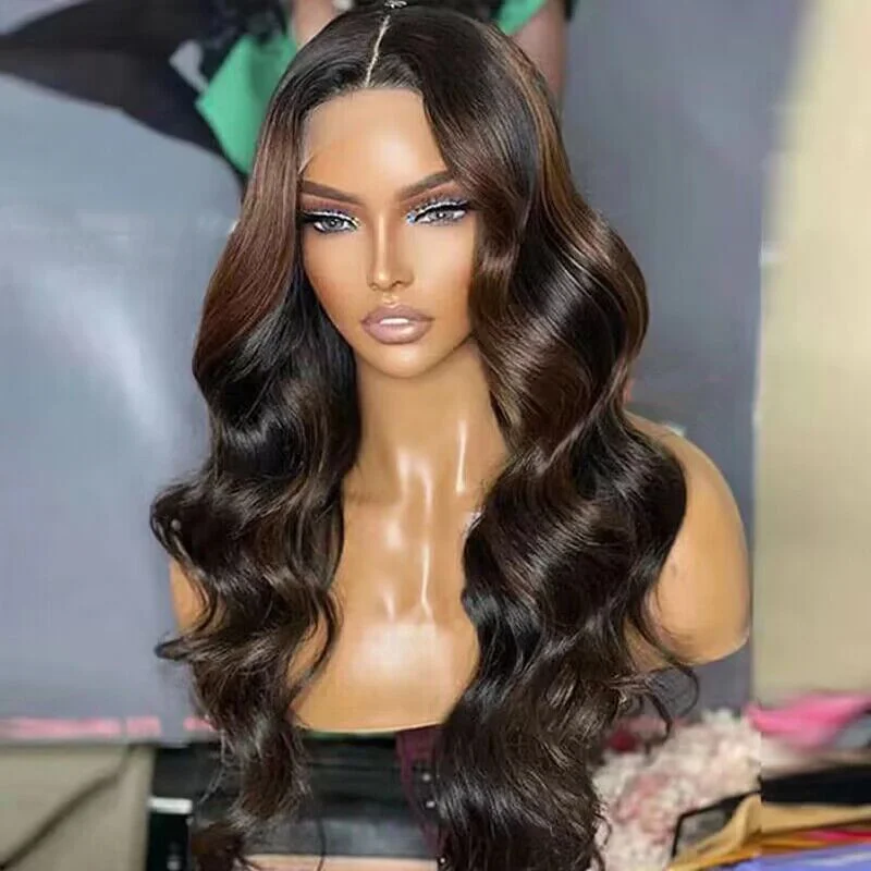 Sterly Hair 250% Density | Brown Highlight Wigs Loose Body Wave Lace Front Wig P1B/#4 Colored Wigs